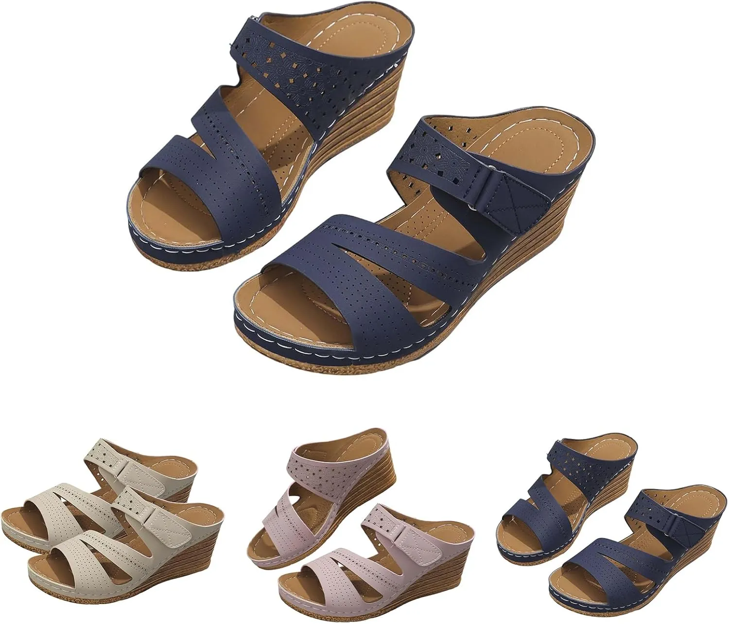Women's Summer Hollow Sandals Dressy Arch Support Open Toe Breathable Silppers Beach Comfortable Walking Shoes