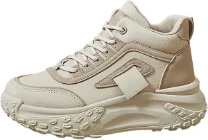Womens Thick Sole Sneakers High Top Solid Color Lace-up Casual Breathable Soft Walking Running Shoes Comfortable Tennis Shoes Non Slip Women's Sneakers