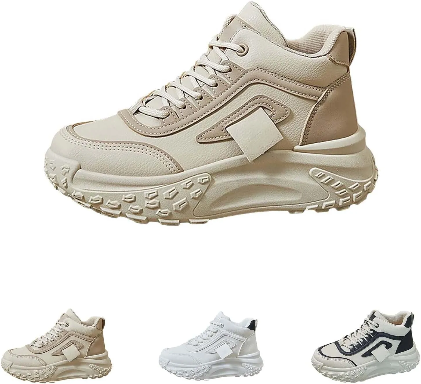 Womens Thick Sole Sneakers High Top Solid Color Lace-up Casual Breathable Soft Walking Running Shoes Comfortable Tennis Shoes Non Slip Women's Sneakers