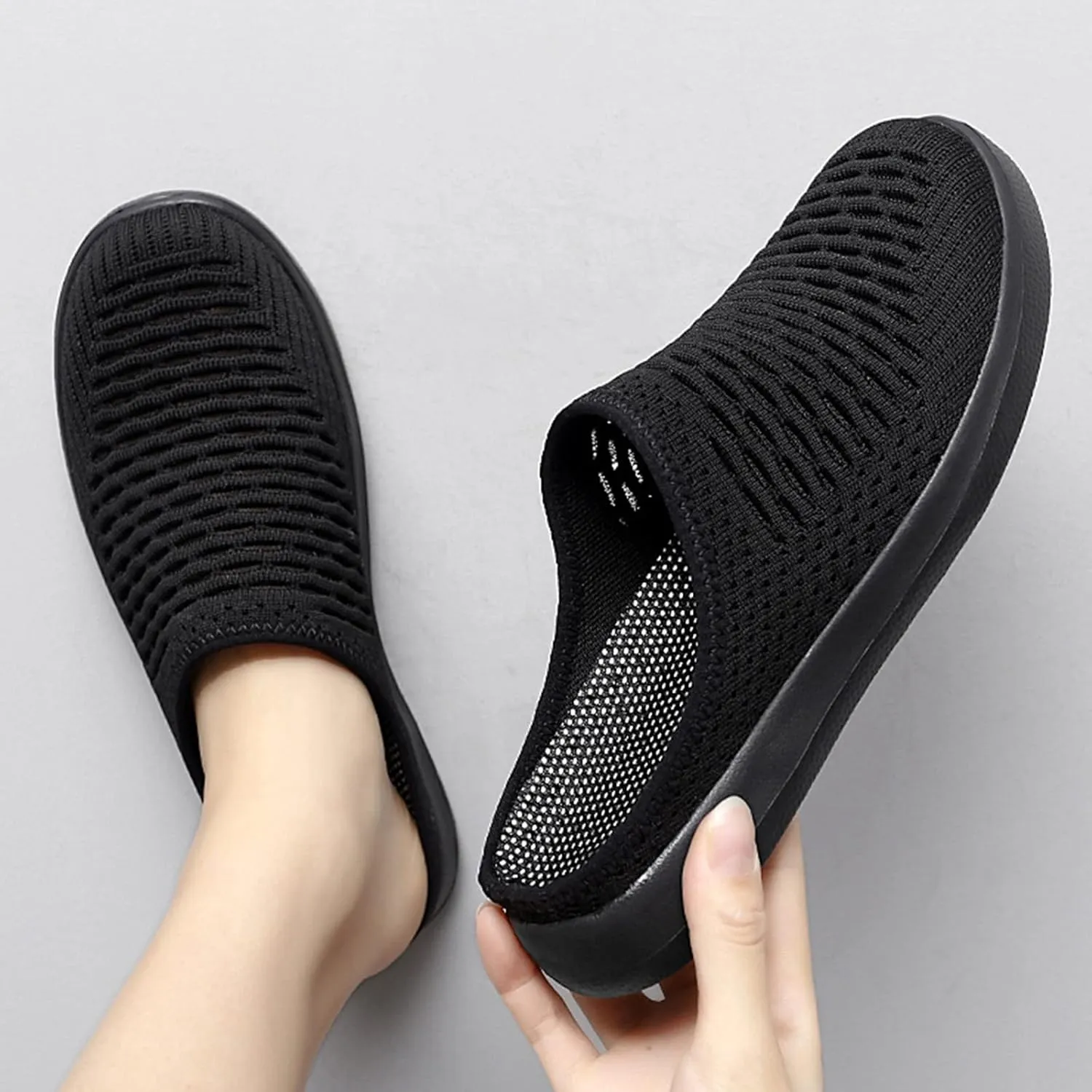 Women's Walking Mules Lightweight Garden Clogs Breathable Mesh Driving Sneakers Comfortable Soft Loafer Walking Shoes