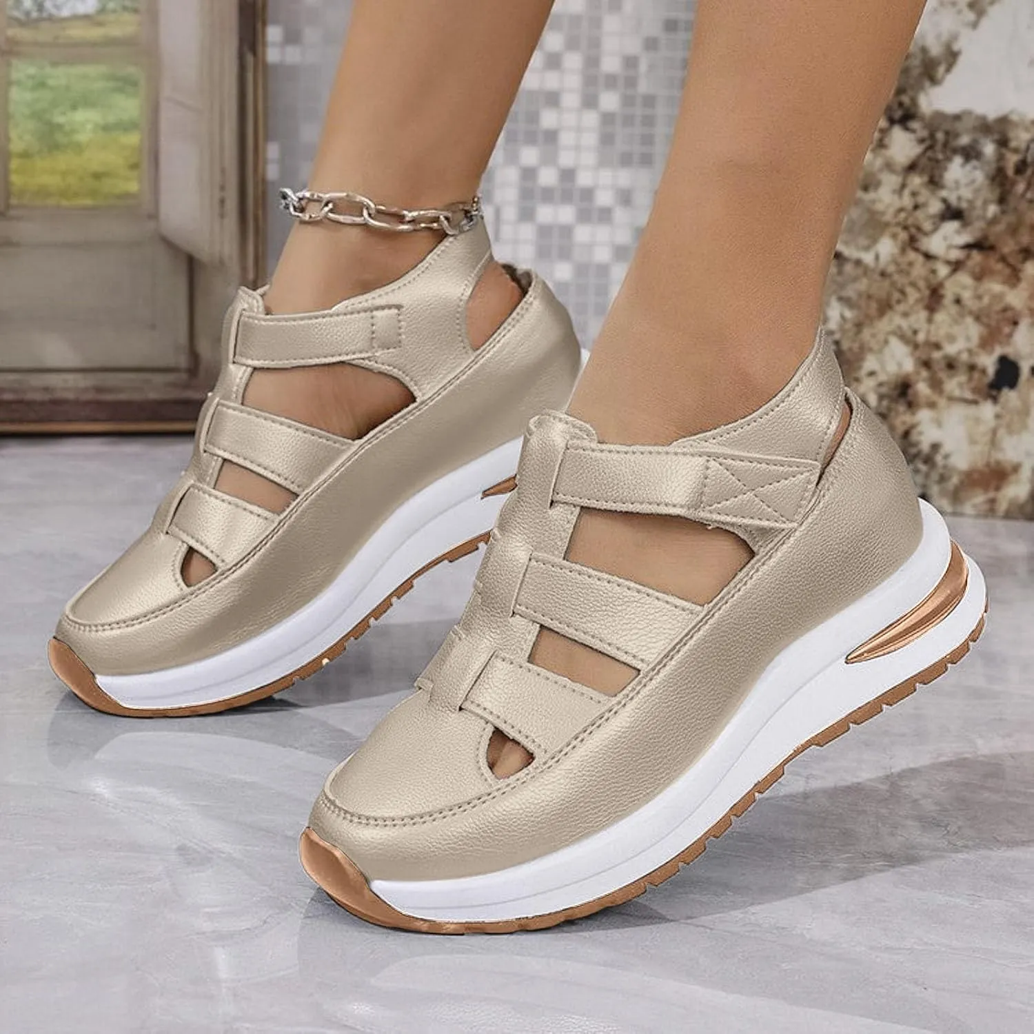 Women's Wedges Sandals Breathable Comfortable Platform Closed Toe Non Slip Sneakers Casual Hollow Out Sandals