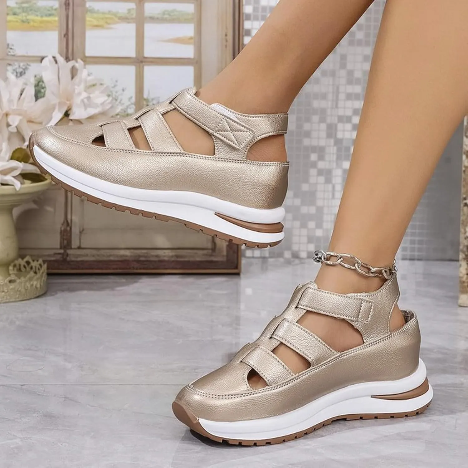 Women's Wedges Sandals Breathable Comfortable Platform Closed Toe Non Slip Sneakers Casual Hollow Out Sandals