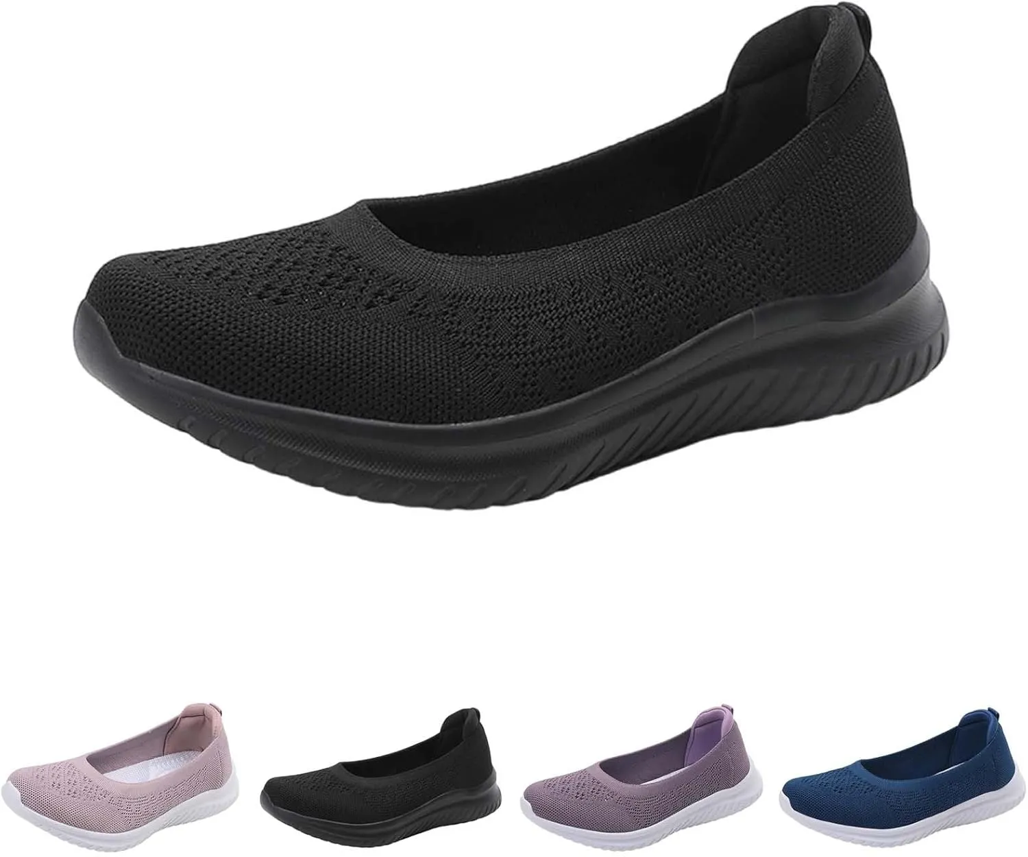 Womens Woven Breathable Sneakers Solid Color Slip-in Casual Soft Walking Running Shoes Comfortable Tennis Shoes Flat Bottom Non Slip Summer Spring Ladies Shoe