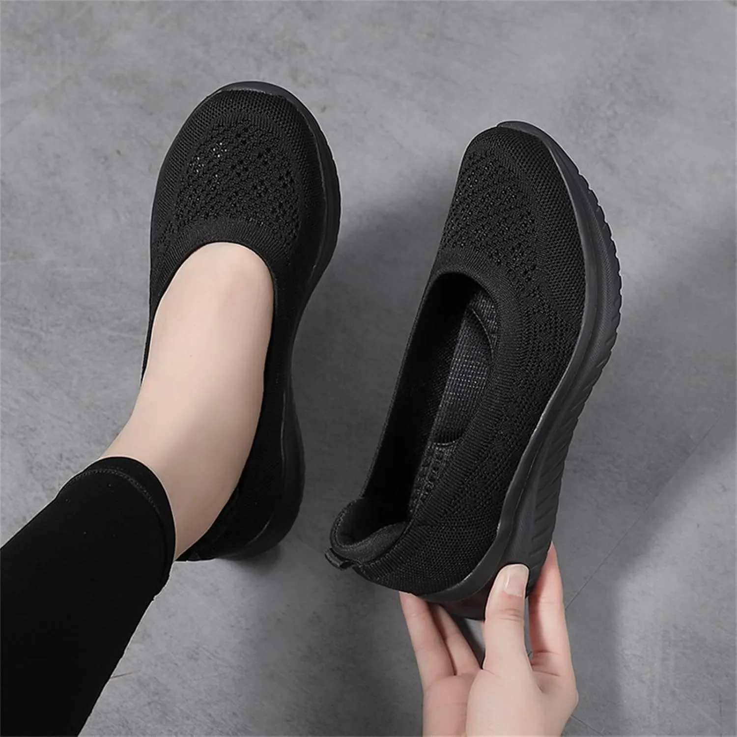 Womens Woven Breathable Sneakers Solid Color Slip-in Casual Soft Walking Running Shoes Comfortable Tennis Shoes Flat Bottom Non Slip Summer Spring Ladies Shoe