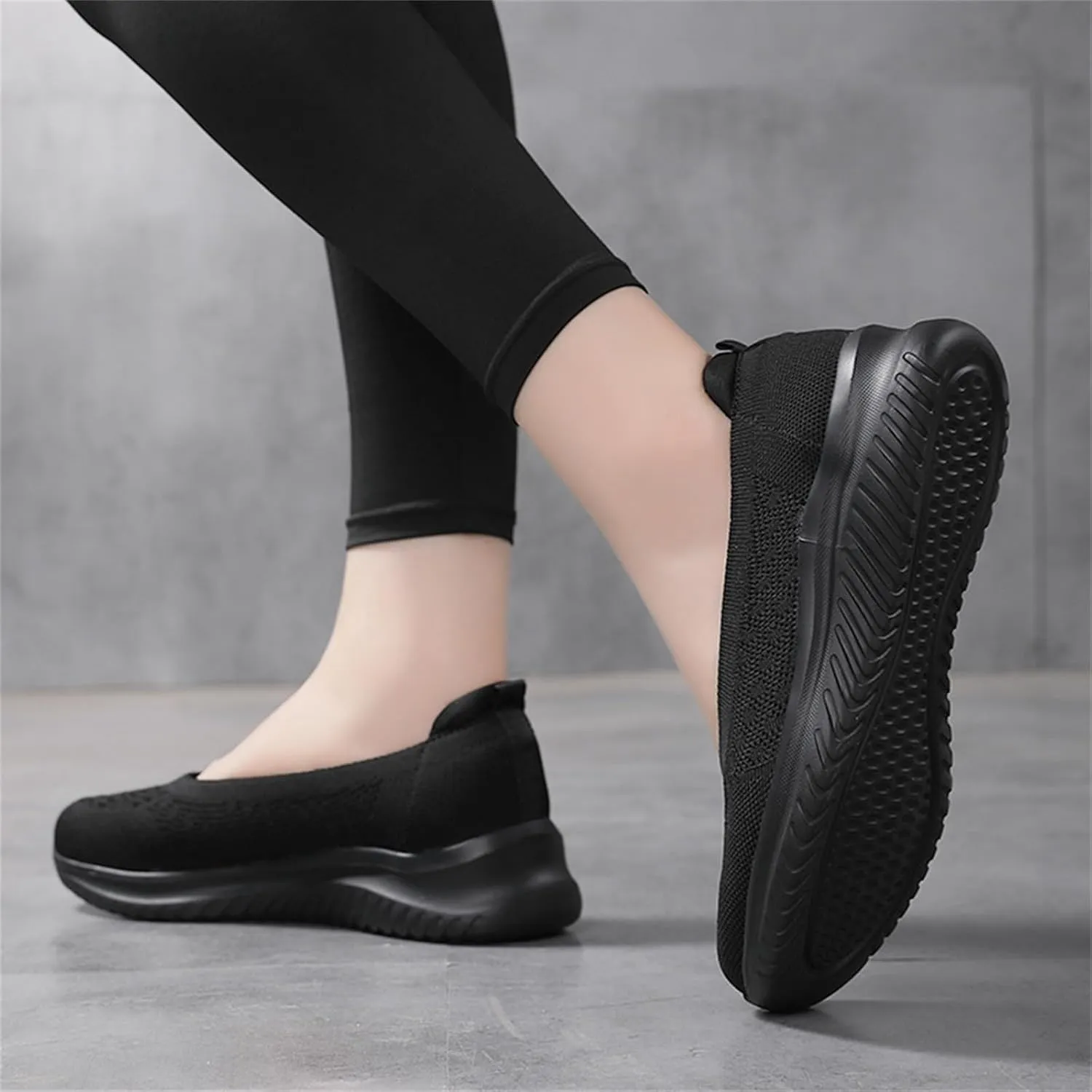 Womens Woven Breathable Sneakers Solid Color Slip-in Casual Soft Walking Running Shoes Comfortable Tennis Shoes Flat Bottom Non Slip Summer Spring Ladies Shoe