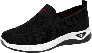 Women's Woven Orthopedic Breathable Soft Shoes Comfortable Wide Width Walking Shoes Slip On Arch Support Walking Flying Sneakers