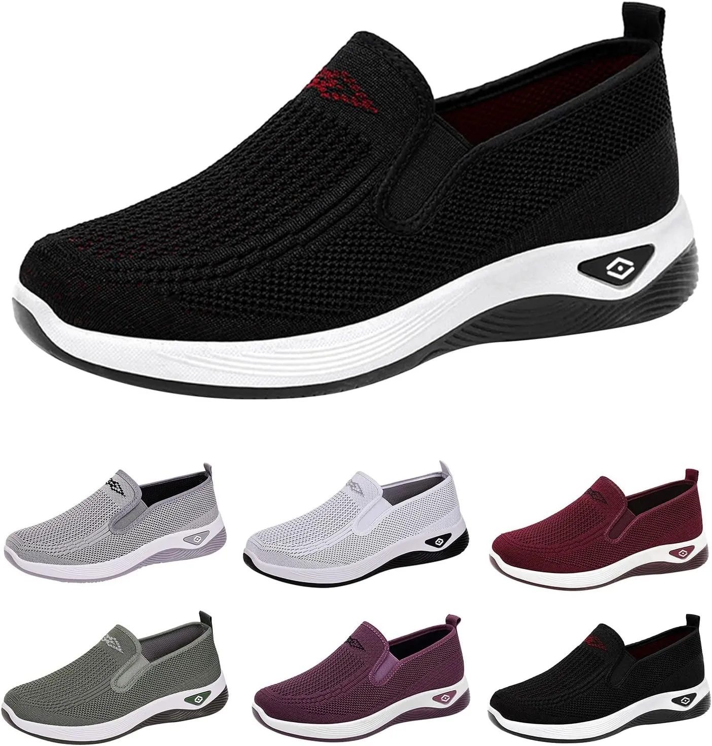 Women's Woven Orthopedic Breathable Soft Shoes Comfortable Wide Width Walking Shoes Slip On Arch Support Walking Flying Sneakers