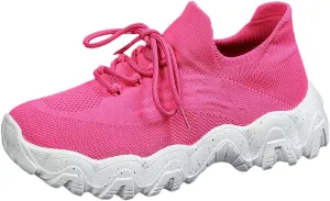 Woven Sneakers for Women Lace-up Breathable Thick Sole Walking Running Shoes Comfortable Tennis Shoes Non Slip Casual Womens Sneakers with Arch Support