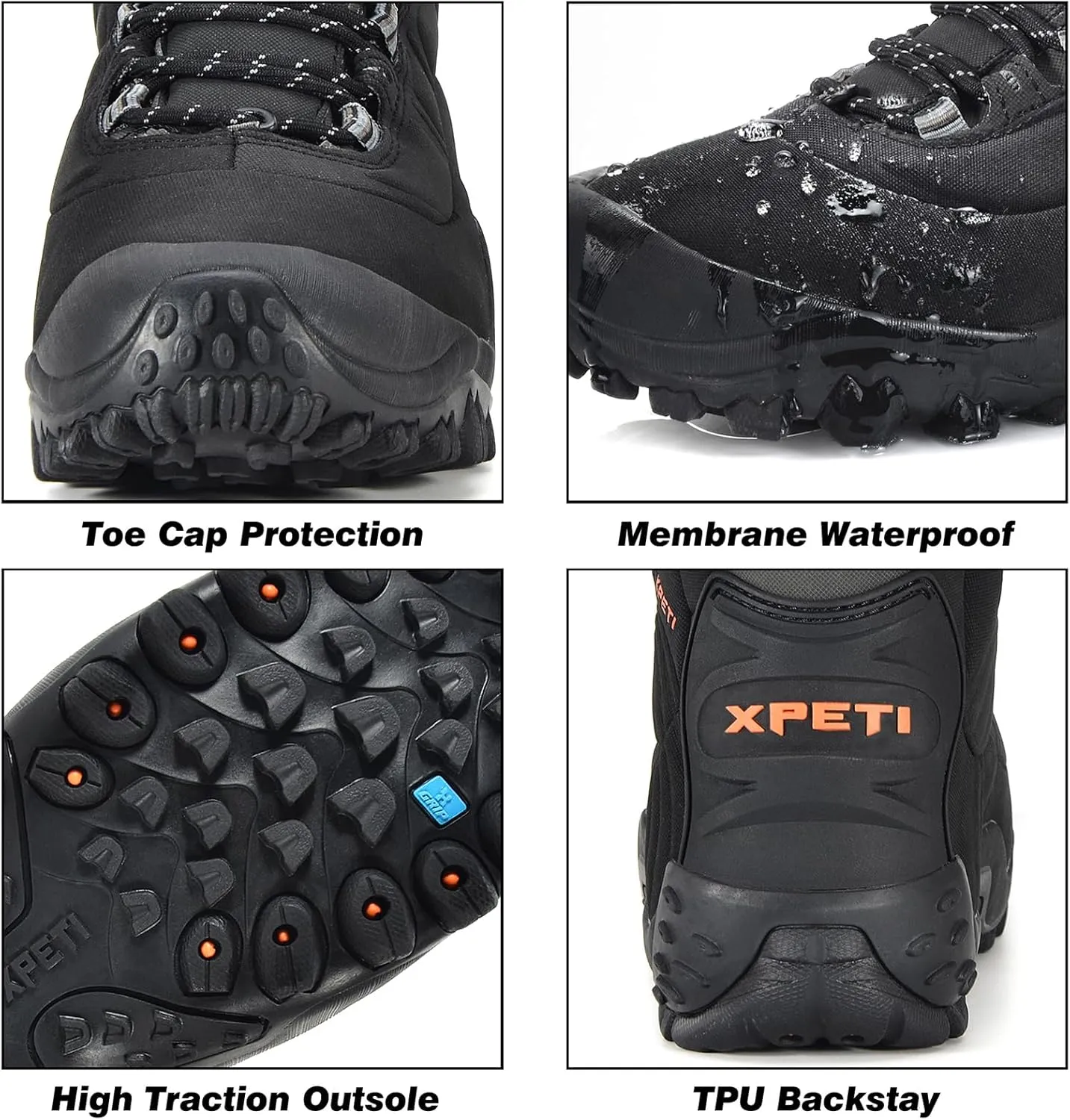 XPETI Mens Thermator Mid-Rise Lightweight Hiking Insulated Non-Slip Outdoor Boots
