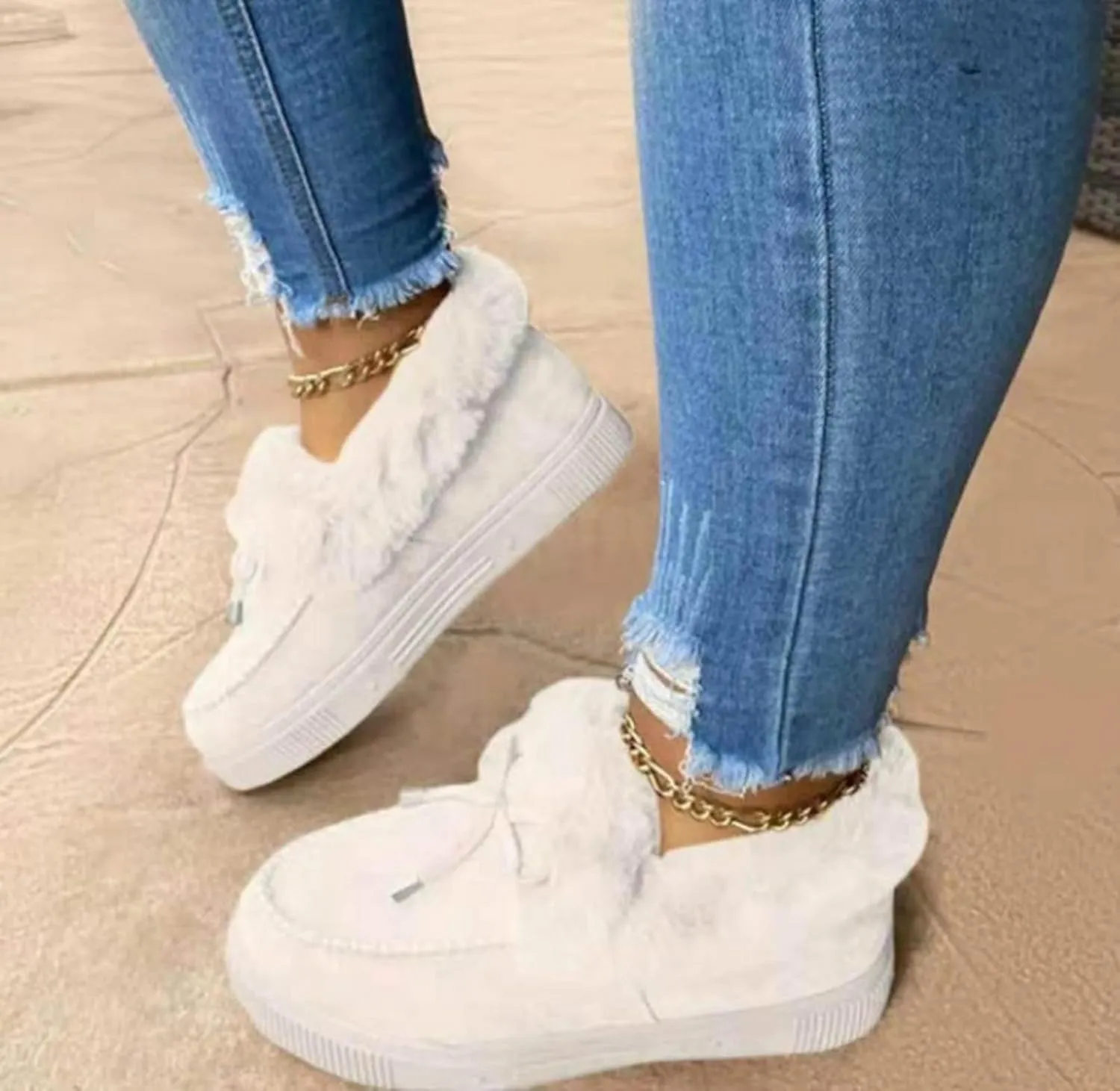 ZBYY Women's Flat Boots Warm Durable Shoes Winter Fur Lining Ankle Snow Boots Flats Platform Thick Plush Walking Loafer