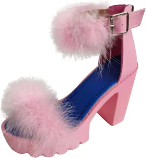 ZBYY Women's Summer Sandals Chunky Heel Open Toe Faux Fur Ankle Strap Sandals Dressy High Heeled Platform Shoes